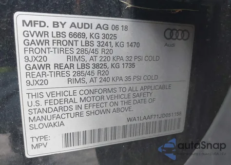 2018 Audi Q7 3.0T Premium z USA, uszkodzony, nr VIN WA1LAAF71JD051158